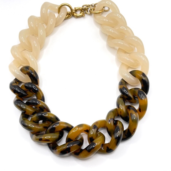 J Crew Signed Vintage 90's Two Tone Chunky Lucite Link Statement Necklace - Picture 2 of 9